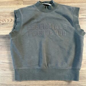Fear of God Essentials Kids Sleeveless Mock Neck Sweatshirt Vest Gray Logo SZ 8